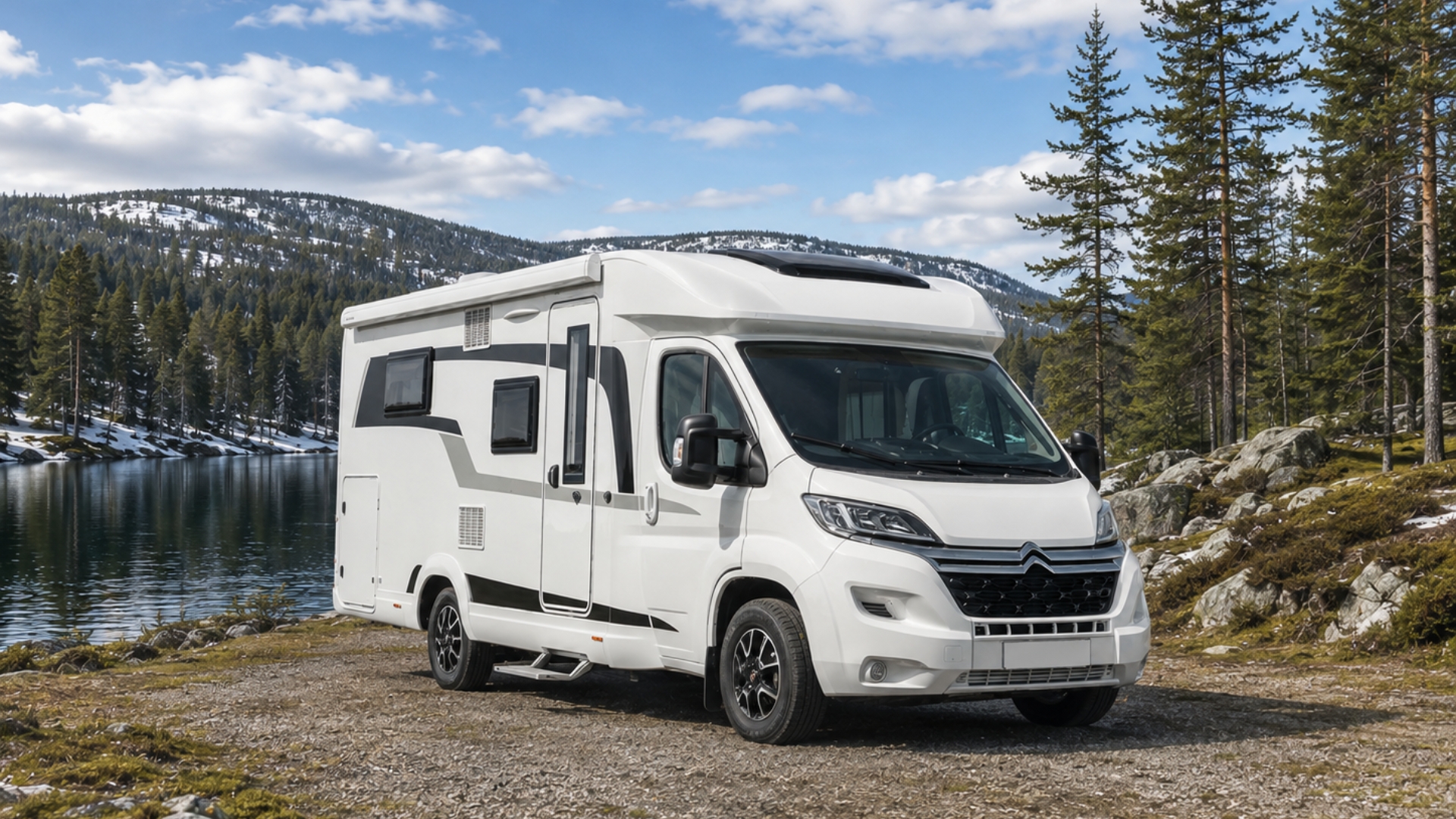 Hobby Optima Ontour V65 GQ motorhome by Touring Cars, featuring a premium queen bed layout for comfortable family road trips, camping holidays, and motorhome travel across Northern Europe.